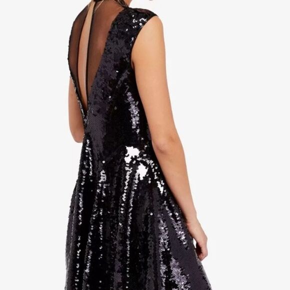 NWOT Free People Black Sequin Mesh Mini Dress S - Picture 3 of 5